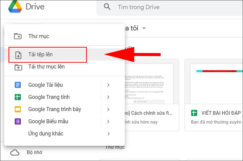 Chọn tải tệp lên